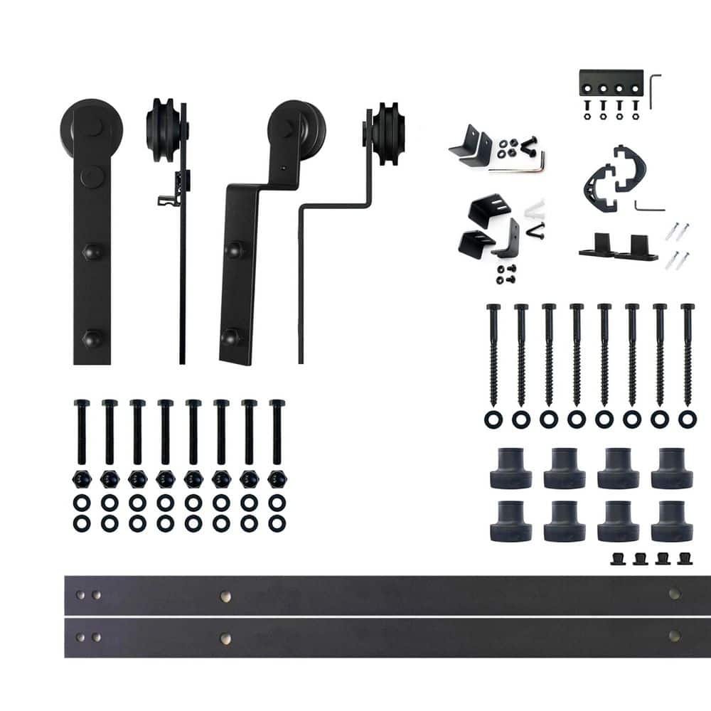 10 ft./120 in. Black Rustic Single Track Bypass Sliding Barn Door Hardware Kit Straight Design Roller for Double Doors price history on PriceWatchPro