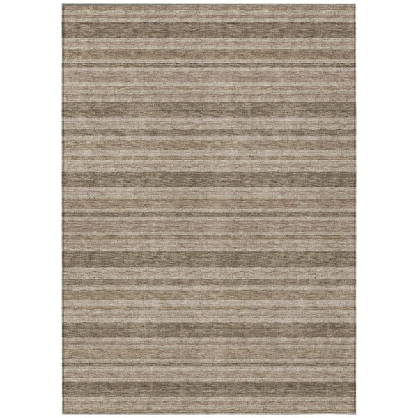 Taupe 8 ft. x 10 ft. Woven Striped Polyester Rectangle Indoor / Outdoor Area Rug