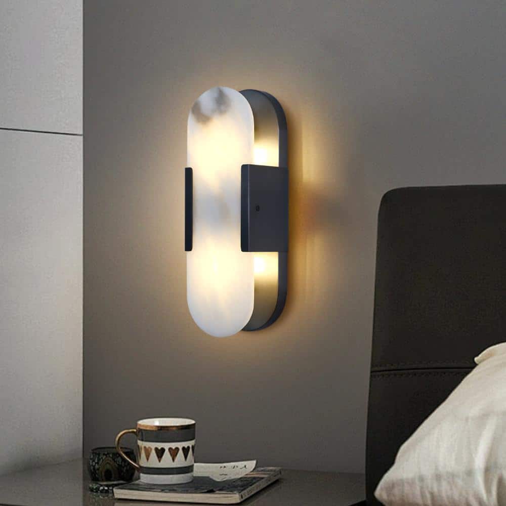 14 in. 2-Light Dimmable Black Alabaster Bathroom Wall Sconce for Bedroom, Living Room, Hallway (1-Pack) price history on PriceWatchPro