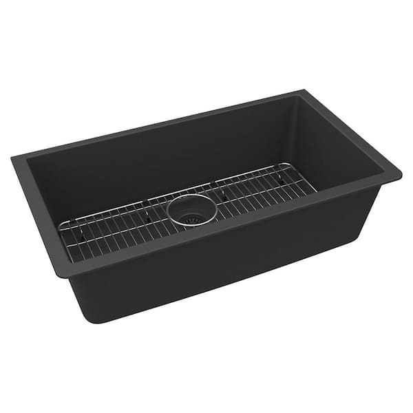 Elkay Quartz Classic 33 in. Undermount Single Bowl Matte Black Granite/Quartz Composite Kitchen Sink Kit Only