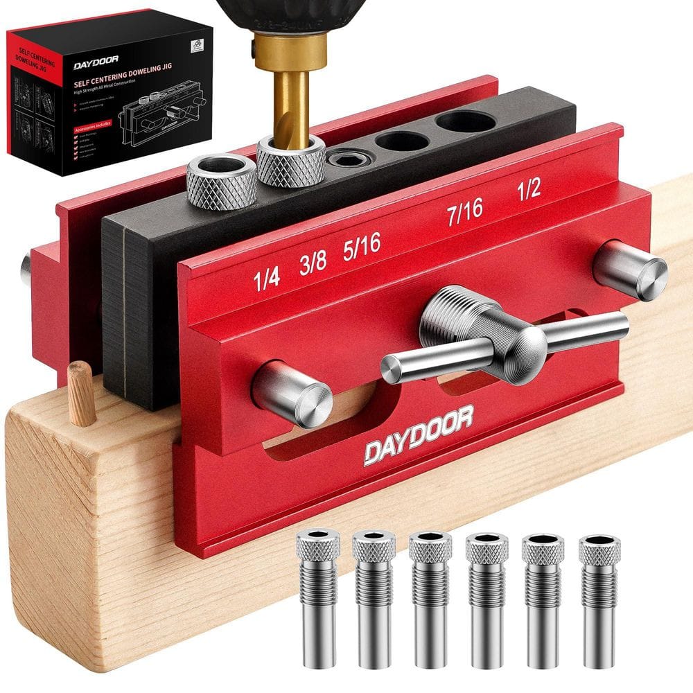 Red Medium Self Centering Doweling Jig, Dowel Jig for Straight Holes, Biscuit Joiner Set with 6 Bushings, 3-Drill Bit price history on PriceWatchPro