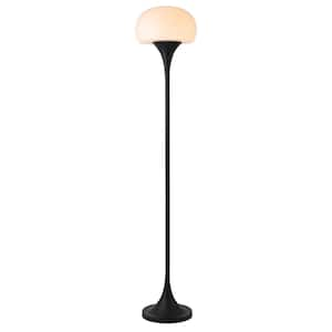 Aleister 66.63 in. Blackened Bronze Torchiere Floor Lamp with Glass Shade