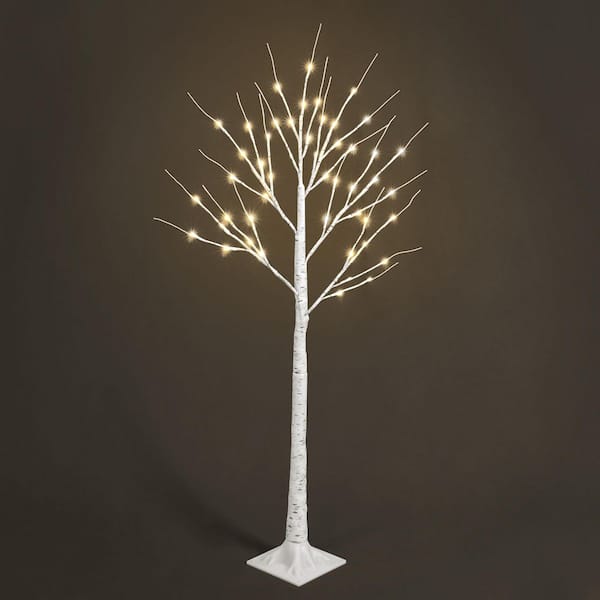 4 ft. White Pre-Lit LED Birch Tree Artificial Christmas Tree with 48 Warm White LED Light
