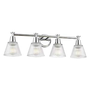 29.5 in. 4-Light Chrome Vanity Light with Fluted Ripple Glass Shade