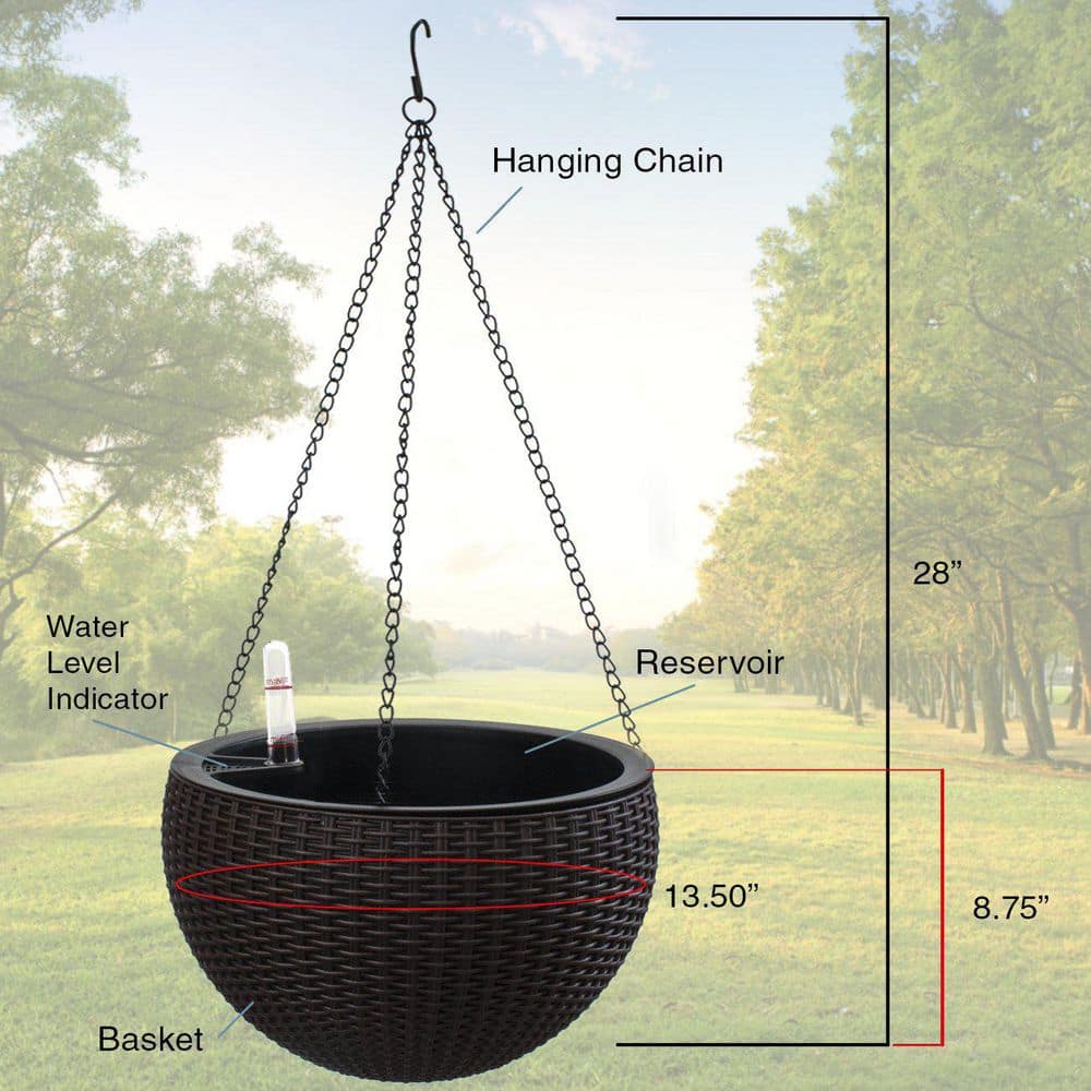 Large Espresso Brown Resin Woven Hanging Planter Set