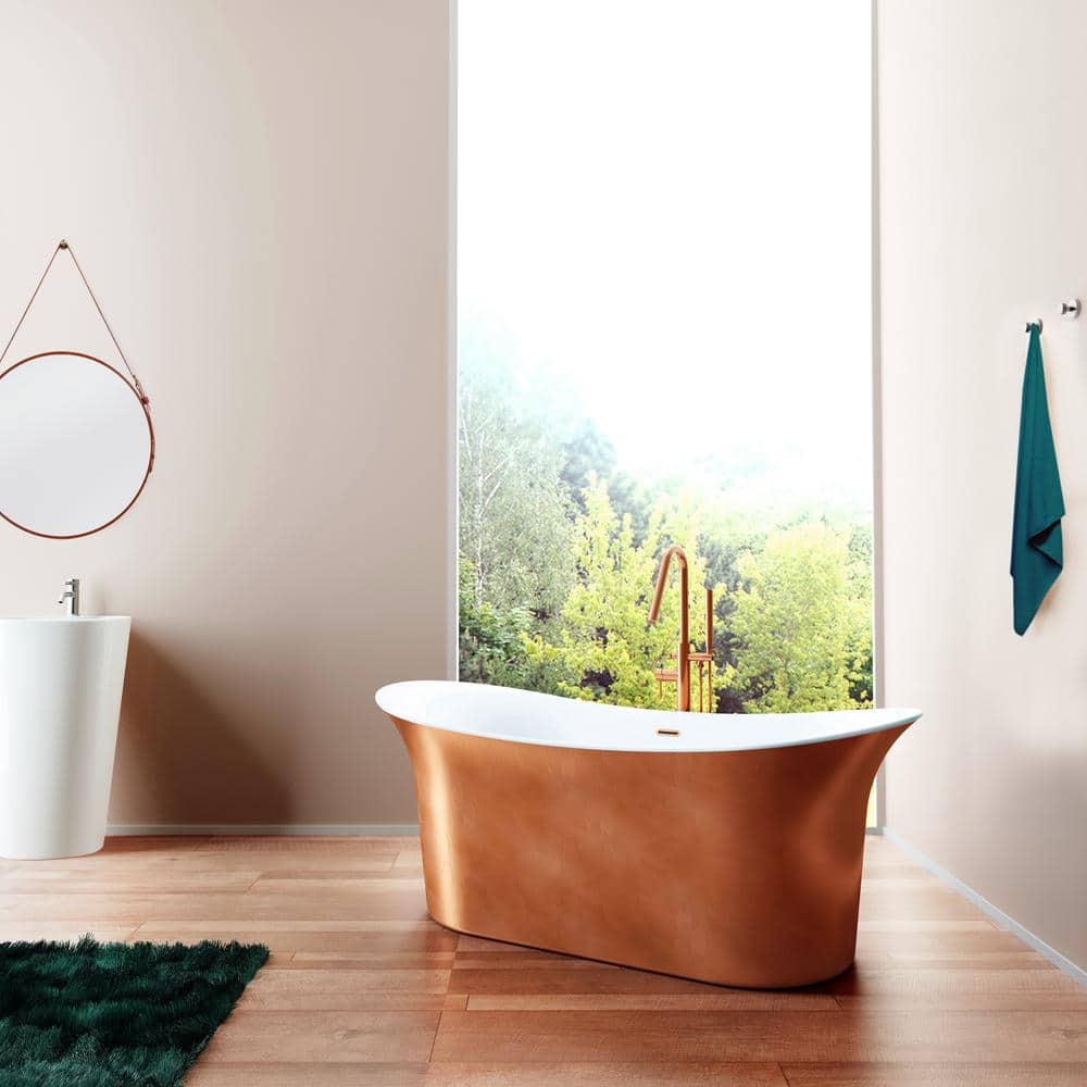 Modern Copper Leaf Acrylic Freestanding Double Slipper Bathtub
