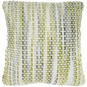 Lifestyles Green and Gray Striped 20 in. x 20 in. Throw Pillow