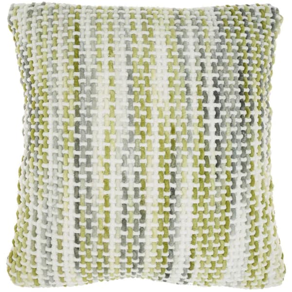 Mina Victory Lifestyles Green and Gray Striped 20 in. x 20 in. Throw Pillow