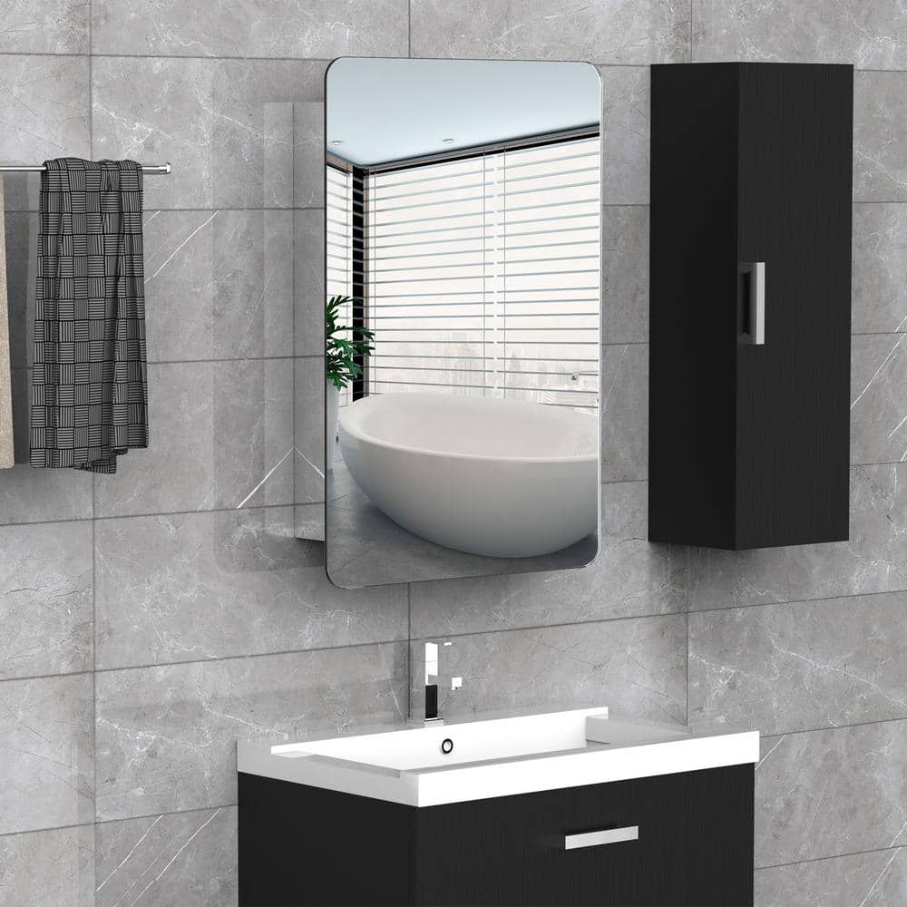 18 in. W x 26 in. H Rectangle Frameless Silver Mirror with 3-Tier Storage S