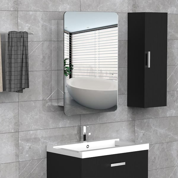 Unbranded 18 in. W x 26 in. H Rectangle Frameless Silver Mirror with 3-Tier Storage Shelf for Living Room Bedroom Bathroom
