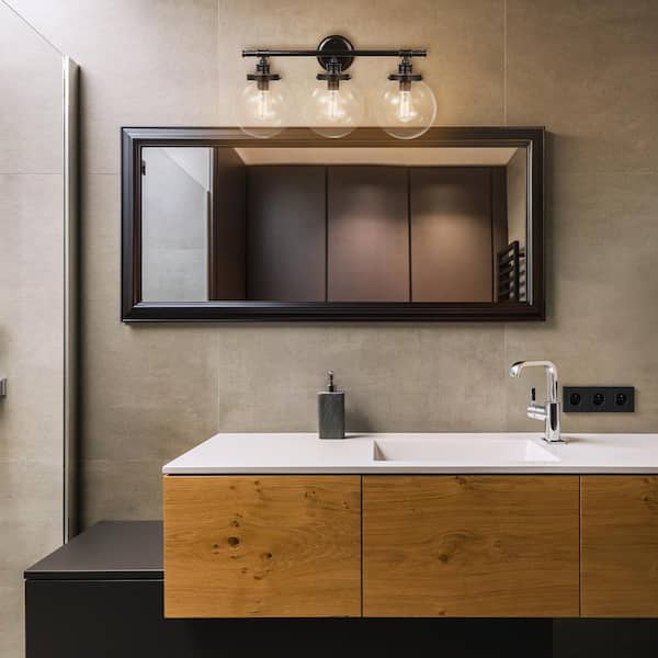 Milan 25.89 in. 3-Light Oil Rubbed Bronze Vanity Light with Clear Glass Shades for Bathroom