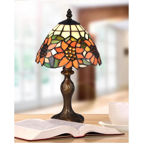 Library Lamps with Amber Glass Shade and Antique Bronze Finish