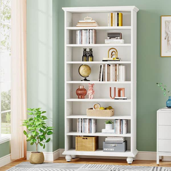 BYBLIGHT Eulas 69 in. Tall White MDF 8 Tier Standard Bookcase with