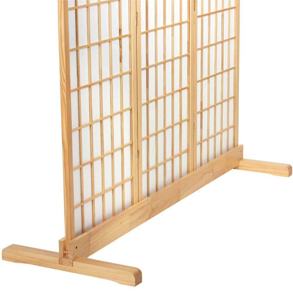 Natural Wood 3-Panel Room Divider Stand