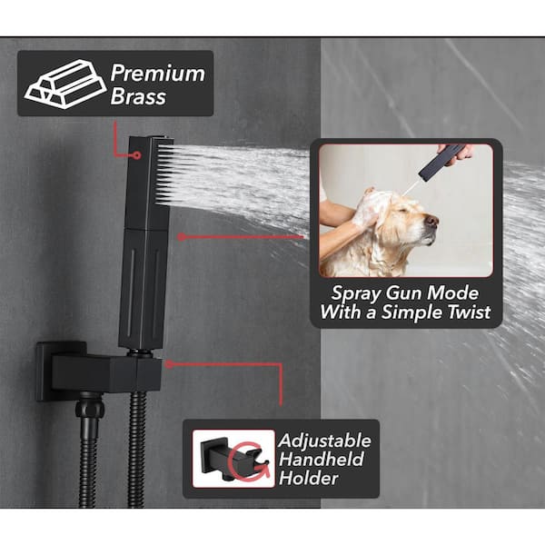 Single Handle 1-Spray 3 Spray Patterns Shower Faucet 1.8 GPM with Pressure Balance, 10 in. Shower Head Matte Black