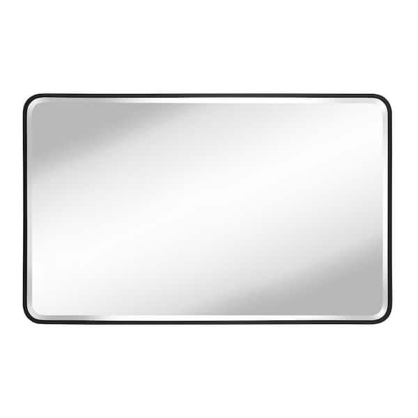 GETLEDEL 24 in. W x 40 in. H Rounded Rectangular Aluminum Framed Beveled Glass Wall Mounted Bathroom Vanity Mirror in Black