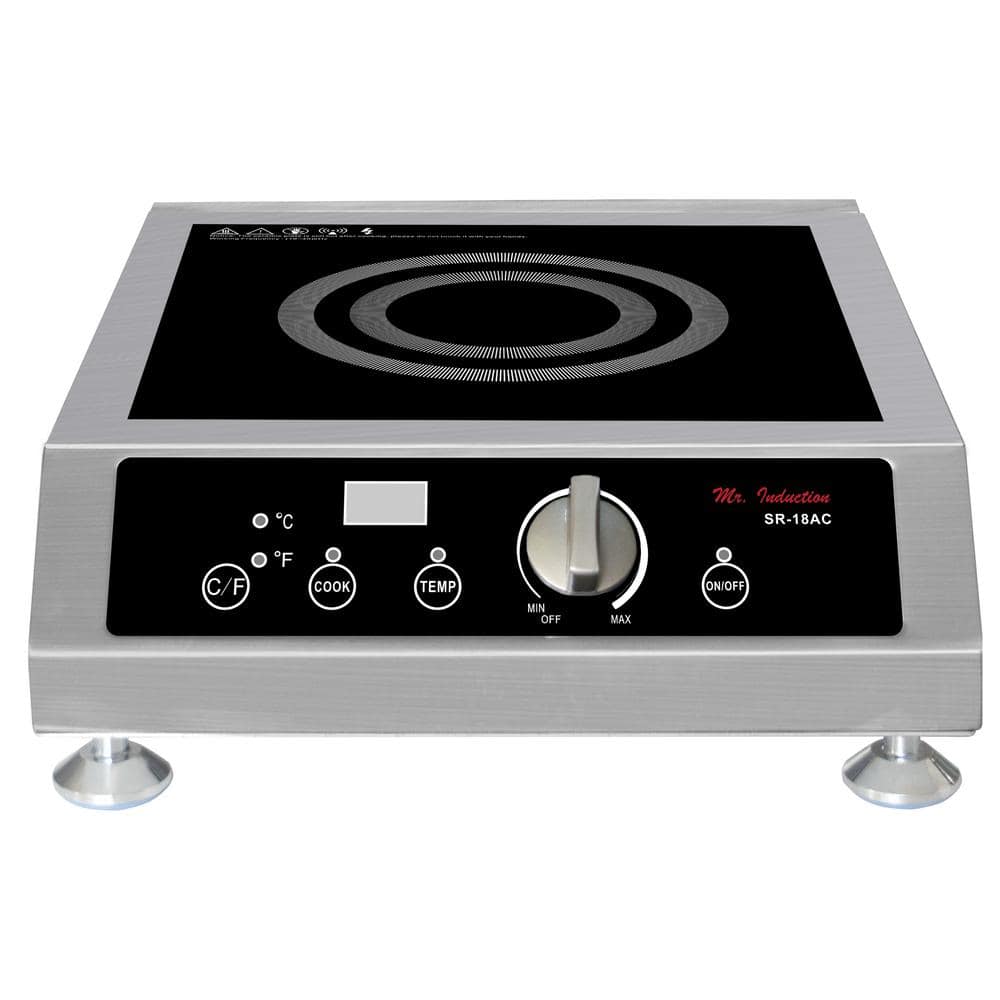 SPT 14.1 in. 1800-Watt Tempered Glass Induction Commercial Cooktop in Black with 1 Element, Silver
