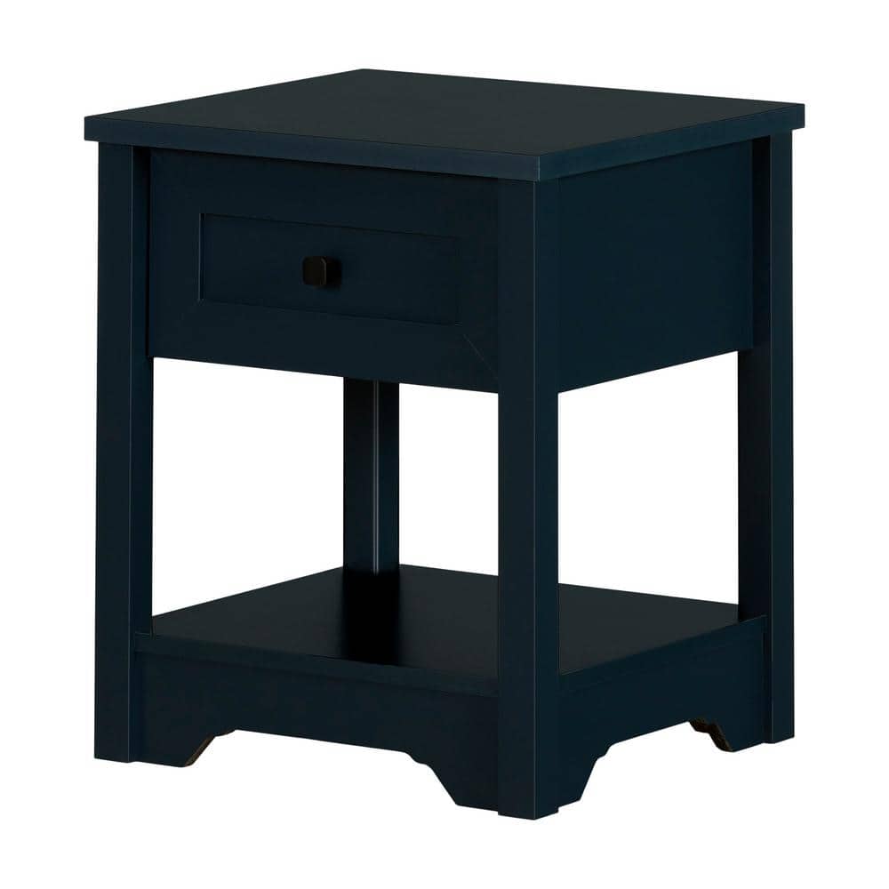 Navy Blue Rectangular Wood End Table with Storage