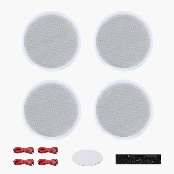 Bluetooth Ceiling Speakers, 6.5 in., In-Wall and Ceiling Speaker System with Amplifier, 2-Way Design, Set of 4