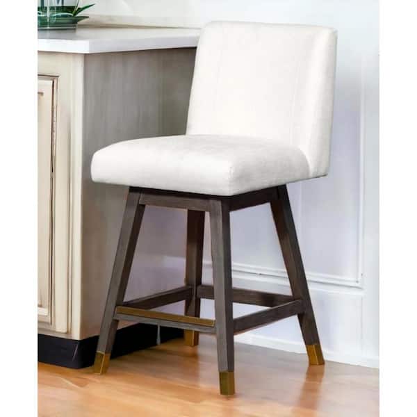 HomeRoots 26 in. Pearl and Gray High Back Wood Counter Height Bar Chair with Upholstery Seat