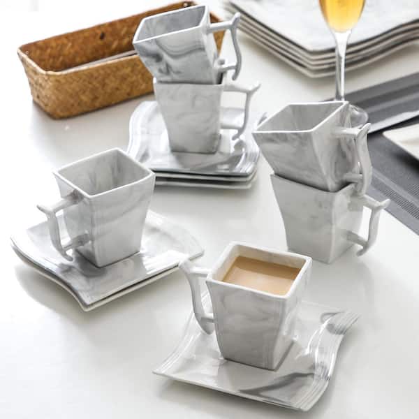 MALACASA Coffee Set, 18-Piece Porcelain Dinnerware Set, Marble