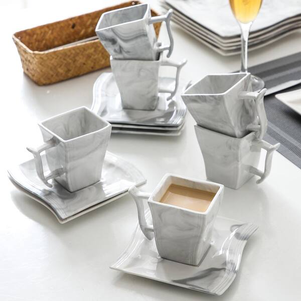 MALACASA Dinnerware Sets, Porcelain Tableware Set Marble Grey, 26-Piece  Square, Series Flora, Service for 6