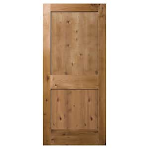 30 in. x 80 in. 2 Panel Shaker Square Top Universal Unfinished Knotty Alder Wood Front Door Slab with Square Sticking