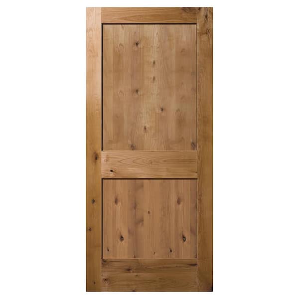 Builders Choice 30 in. x 80 in. 2 Panel Shaker Square Top Universal Unfinished Knotty Alder Wood Front Door Slab with Square Sticking