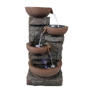 15.7 in. H Resin Tabletop Waterfall Fountain 4-Tier Relaxing Bowl Fountain with LED Light and Submersible Pump for Home