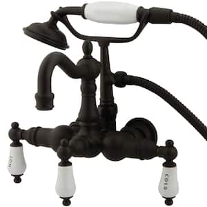 Victorian 3-3/8 in. Center 3-Handle Claw Foot Tub Faucet with Handshower in Oil Rubbed Bronze
