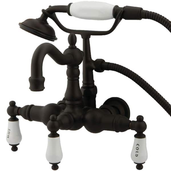 Kingston Brass Victorian 3-3/8 in. Center 3-Handle Claw Foot Tub Faucet with Handshower in Oil Rubbed Bronze