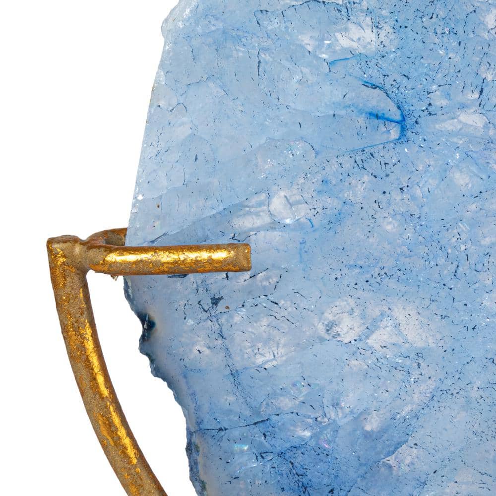 Blue Agate Stone Slice on Gold Metal Stand