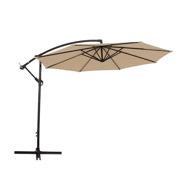 Willit 10 ft. Aluminum Cantilever Solar Tilt Half Patio Umbrella in Beige