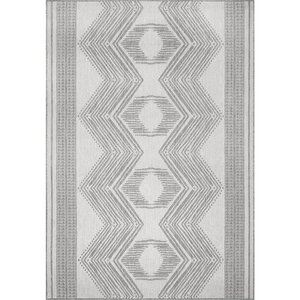 nuLOOM Ranya Tribal Light Grey 4 ft. x 6 ft. Indoor/Outdoor Patio Area Rug