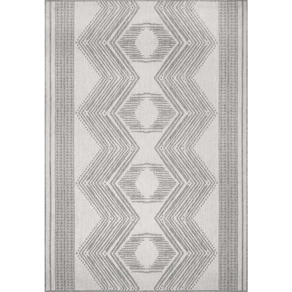 Modern Boho Light Grey Square Synthetic Indoor/Outdoor Rug