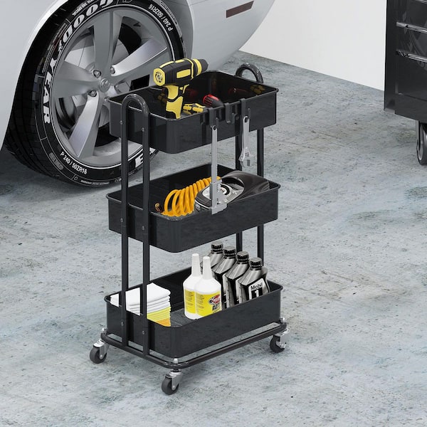 3-Tier Metal -Wheeled Utility Cart in Black ZCart011 - The Home Depot
