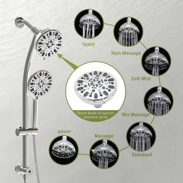 Dual Shower Head 7-Spray Wall Mount Shower Faucet with 4.7 in. Handheld Combo 1.8 GPM Shower Head in Chrome