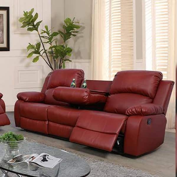 Star Home Living Nancy 82 in. Round Arm Faux Leather Rectangle Reclining Sofa in Red