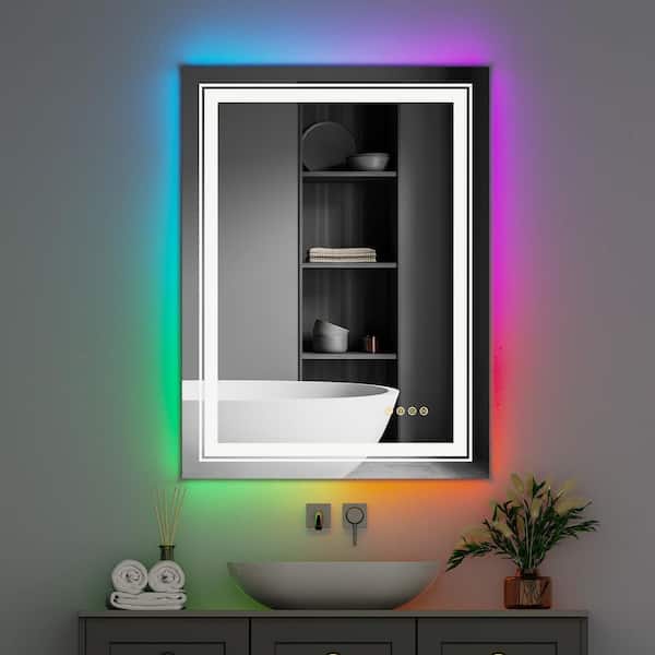 Wisfor 36 in. W x 28 in. H Large Rectangular Frameless Anti-Fog RGB Backlit Front Light Wall LED Bathroom Vanity Mirror Makeup