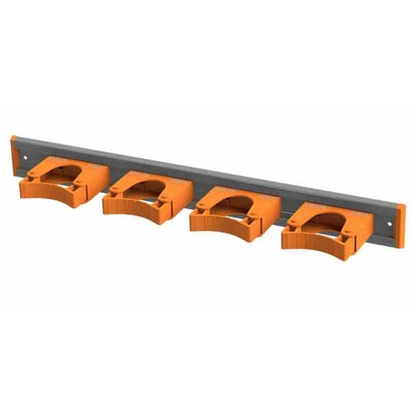 ToolFlex 20 in. Orange Garage Garden and Sports Tool Organizer with 4 Wall Mounted Adjustable Tool Holders