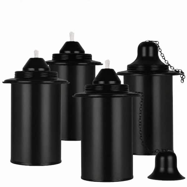 Black Metal Torch Fuel Replacement Canister Outdoor Patio Garden Decor Tabletop Torches 4-Pack