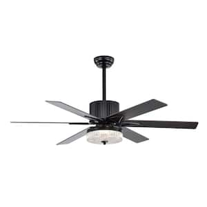 52 in. Smart Indoor Matte Black Ceiling Fan with Integrated LED with Remote Control