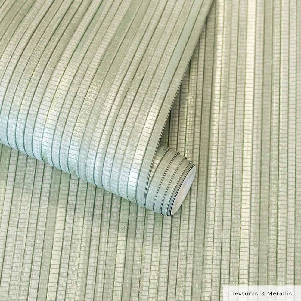 Green Textured Grasscloth Peel and Stick Wallpaper Roll