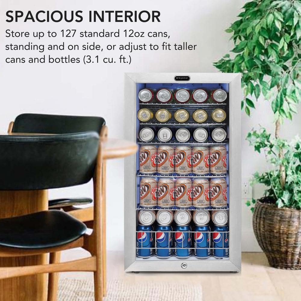 Compact Stainless Steel Freestanding Beverage Refrigerator with Glass Door
