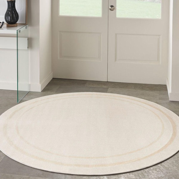 Essentials Ivory Gold 6 ft. x 6 ft. Solid Contemporary Round Area Rug