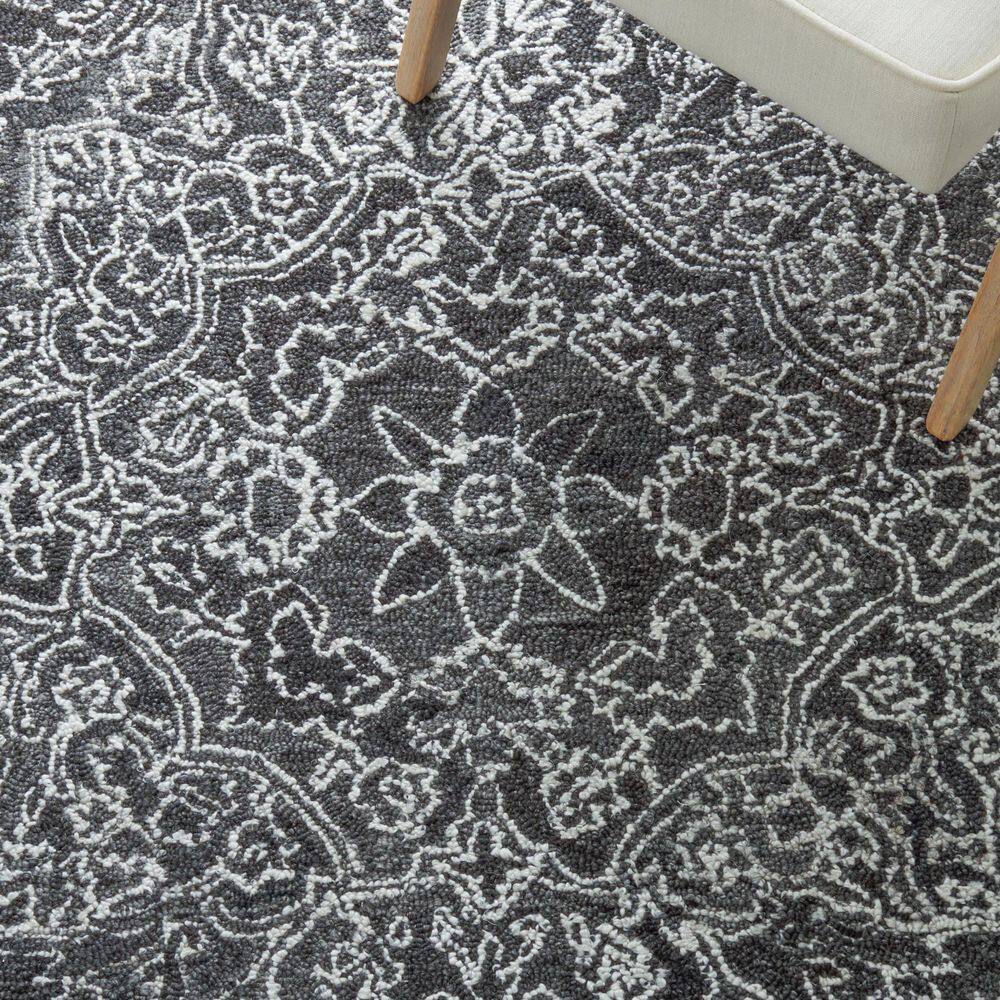 Black Round Hand-Tufted Wool Medallion Area Rug