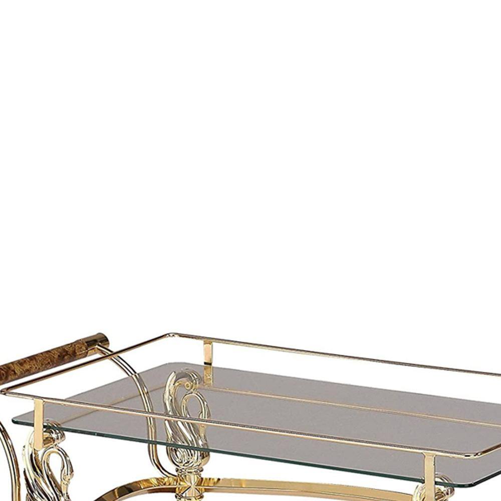 Helmut 31" Gold Plated and Clear Glass Bar Cart with Storage