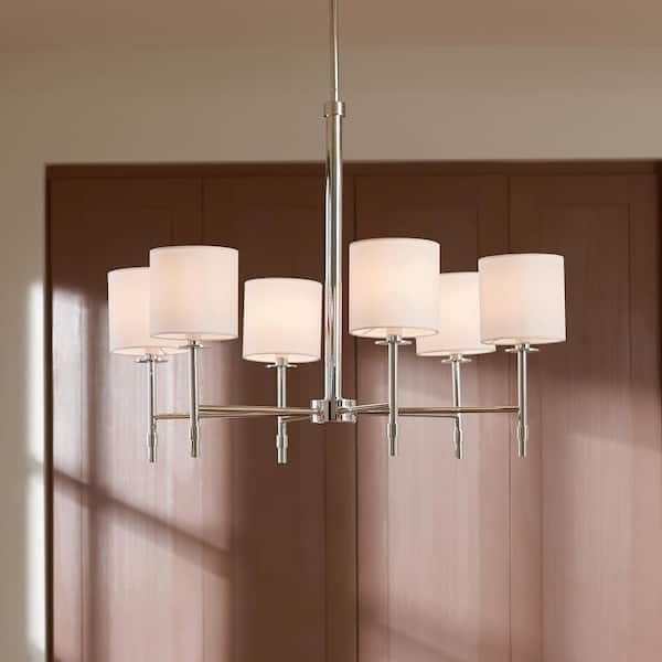 Ali 28 in. 6-Light Polished Nickel Traditional Shaded Circle Chandelier for Dining Room