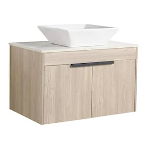 29.50 in. W x 18.90 in. D x 23.30 in. H Floating Wall-Mounted Bath Vanity in White Oak with White Ceramic Top