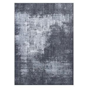 Dark Gray 7 ft. 7 in. x 9 ft. 6 in. Contemporary Distressed Abstract Machine WashableArea Rug